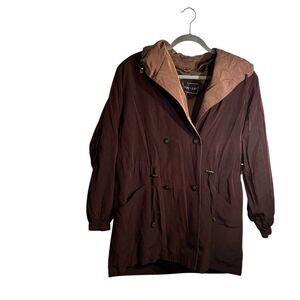 J. Gallery Women’s Brown Double Breasted Brown Hooded Coat. Size Small